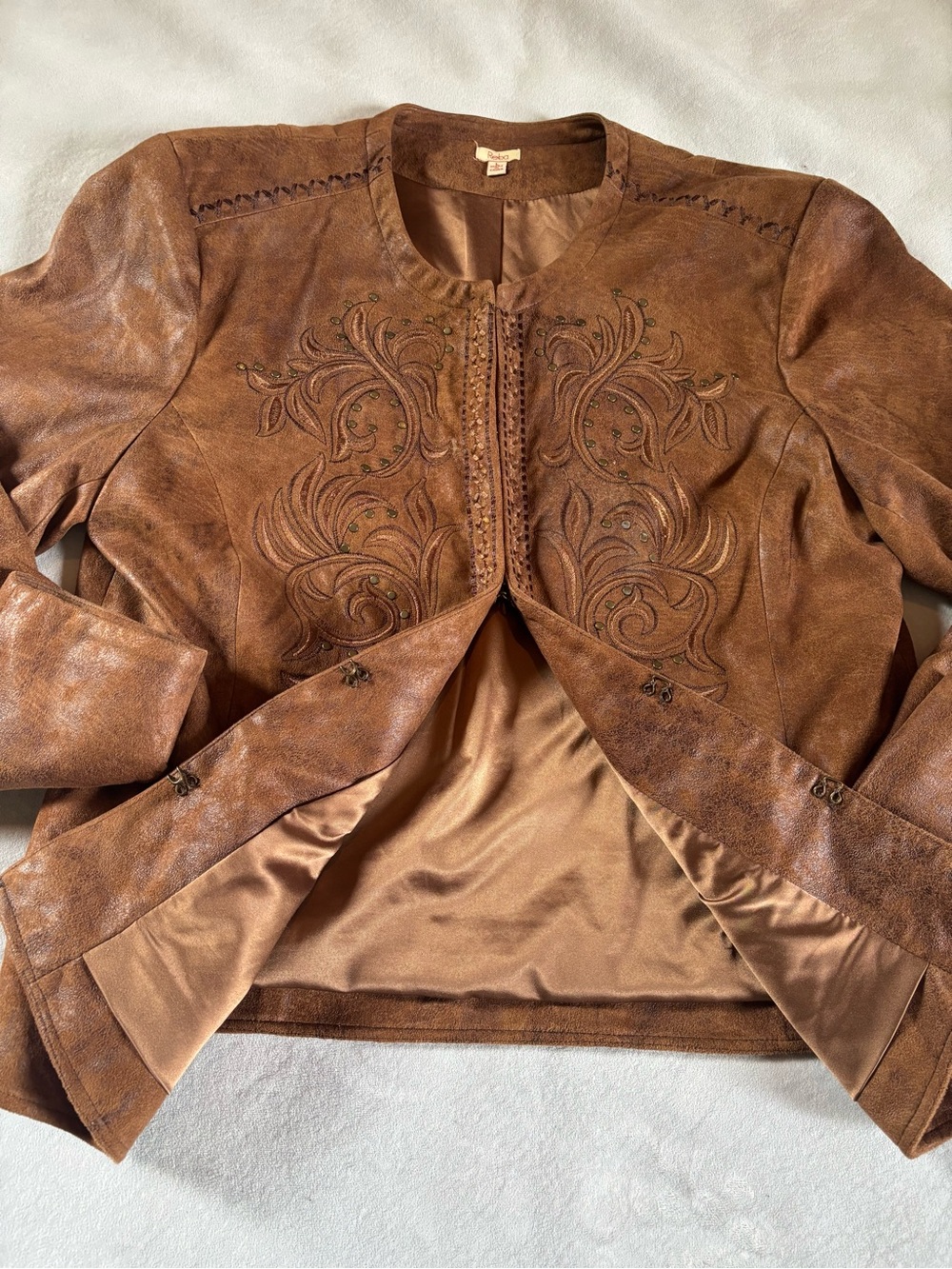Reba Brown Faux Leather Jacket Western Embroidered Studded Boho L - Picture 6 of 14